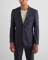 Slim Dark Blue Linen-Blend Suit Jacket Blue Men's 40