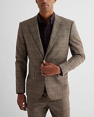 Slim Plaid Flannel Suit Jacket Multi-Color Men's Short