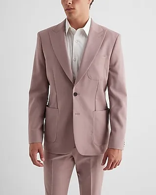 Extra Slim Dusty Pink Wool-Blend Flannel Suit Jacket