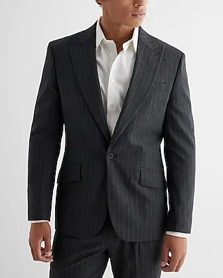 Slim Charcoal Gray Pinstripe Flannel Suit Jacket Multi-Color Men's 36 Short