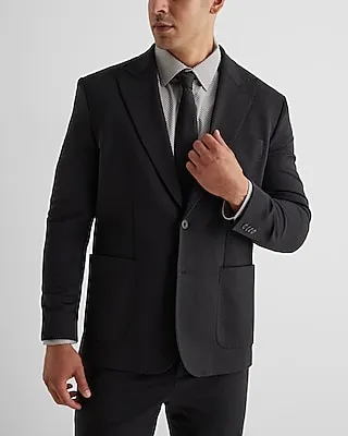 Classic Black Stretch Cotton-Blend Suit Jacket Black Men's