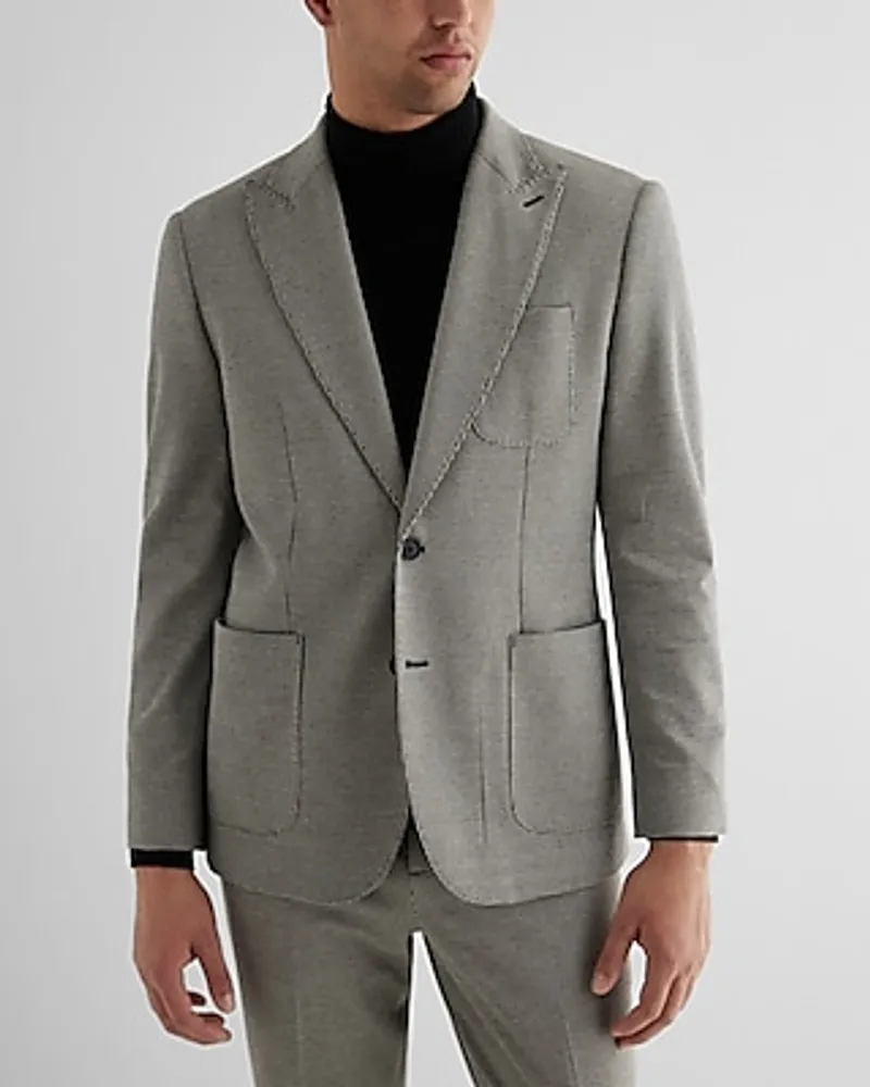 Slim Houndstooth Stretch Cotton-Blend Suit Jacket Black Men's