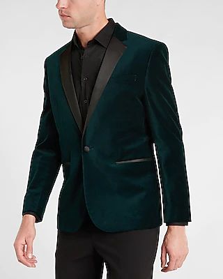 Slim Solid Teal Velvet Tuxedo Blazer Green Men's 40 Short