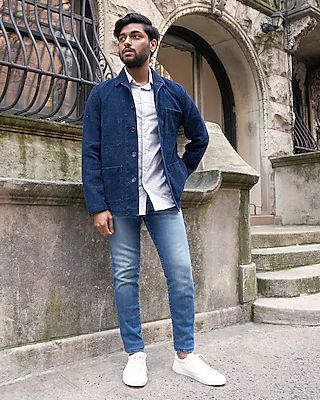 Solid Indigo Textured Chore Jacket Blue Men's M