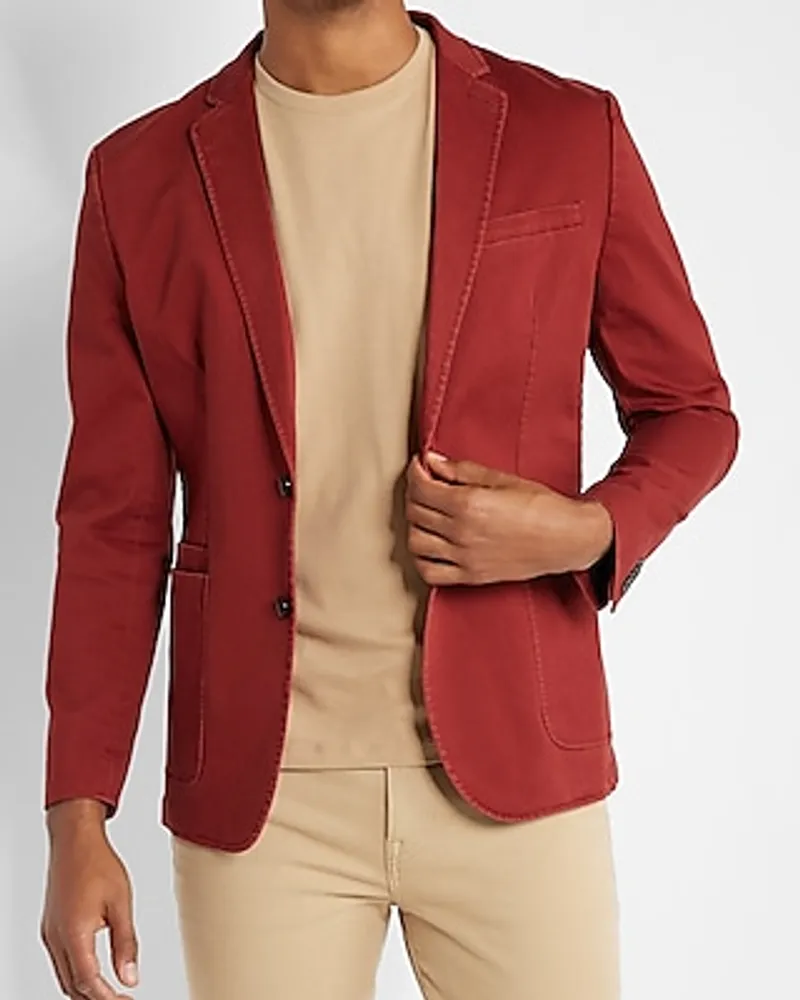 Slim Solid Red Cotton Hyper Stretch Suit Jacket Red Men's 42 Short