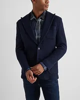 Slim Navy Textured Boucle Wool-Blend Blazer Blue Men's Short