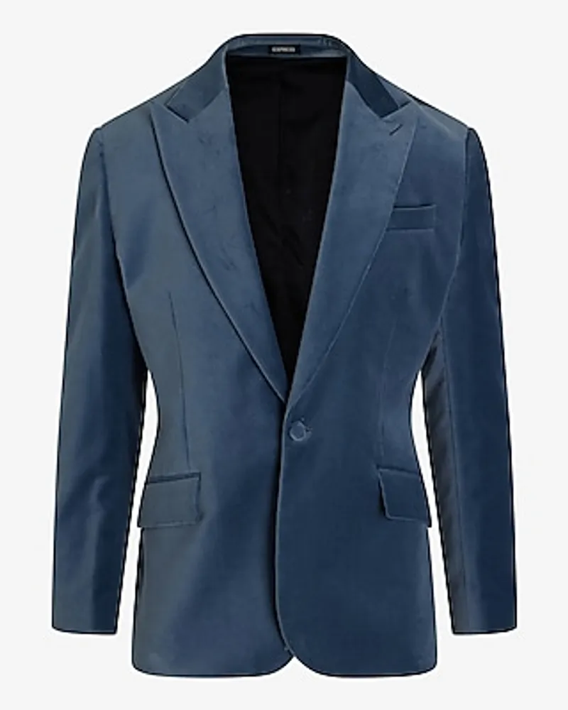 Slim Blue Velvet Tuxedo Blazer