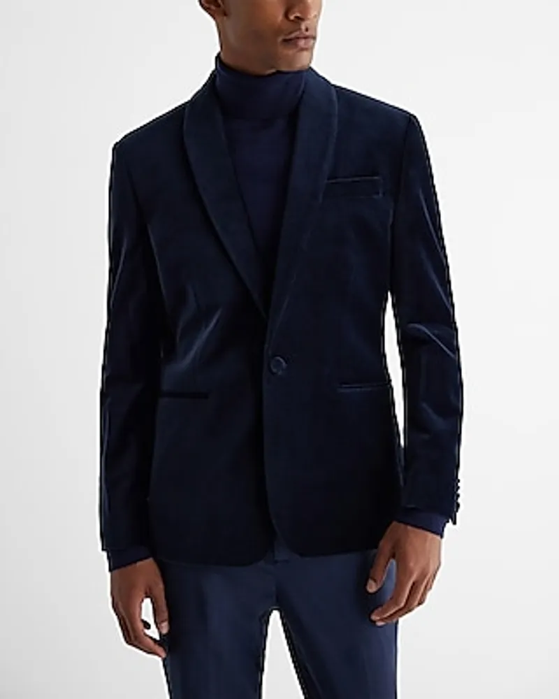 Slim Navy Velvet Tuxedo Blazer