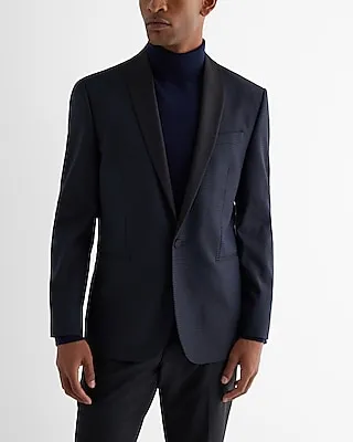 Slim Navy Satin Dobby Tuxedo Blazer Multi-Color Men's 36 Short