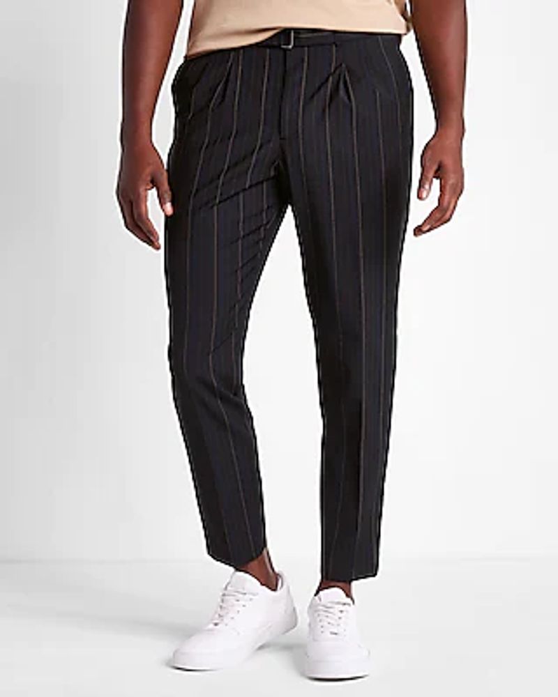 Lars Amadeus Men's Dress Stripe Pants Slim Fit Flat Front Business Suit  Trousers Pencil Pants Black 38 : Target