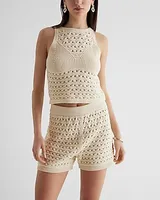 High Waisted Knit Sweater Shorts White Women's XS