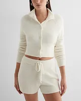 High Waisted Plush Knit Sweater Shorts White Women's XS