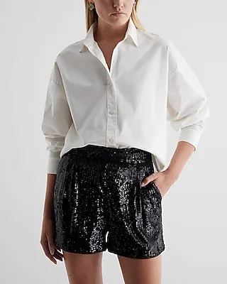 Super High Waisted Sequin Pleated Shorts Black Women's 2