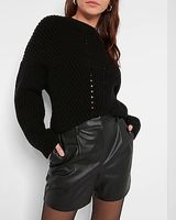 Super High Waisted Pleated Faux Leather Shorts Black Women's 00