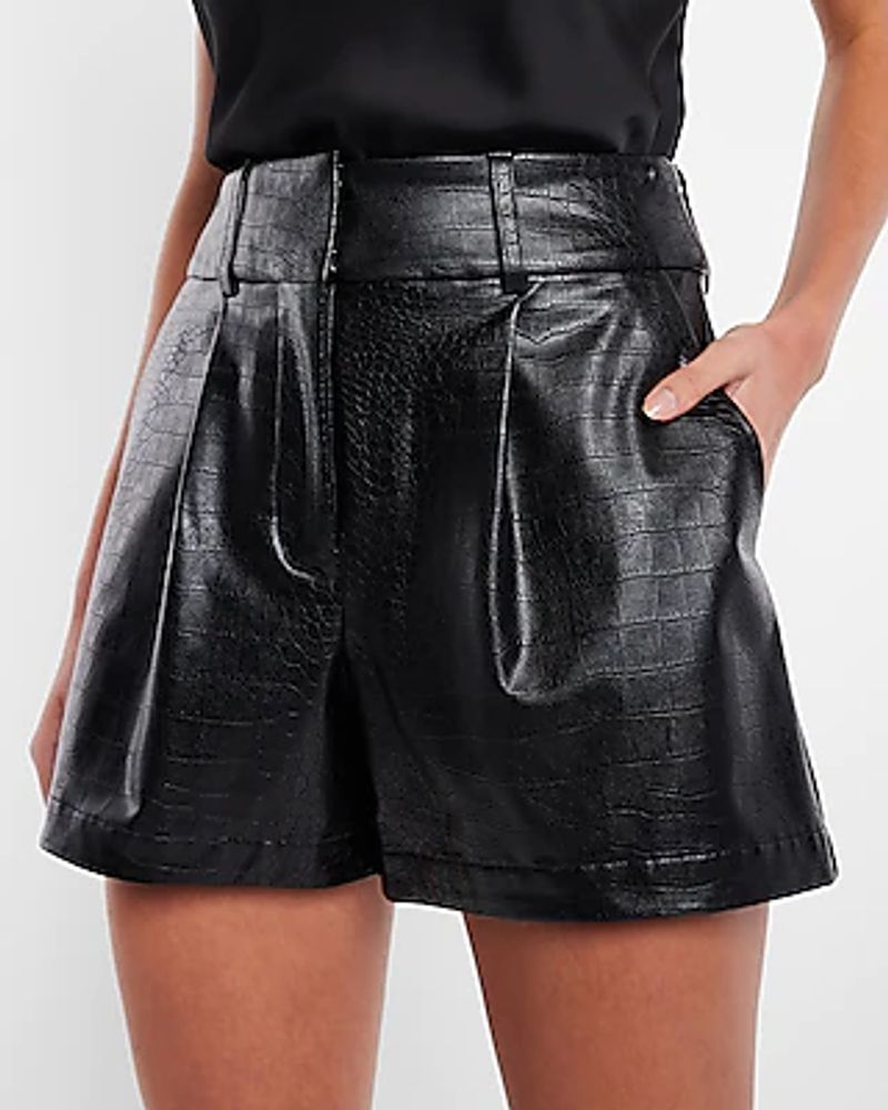 Faux Leather Croc High Waisted Shorts