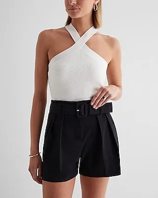 Super High Waisted Belted Paperbag Shorts Women's