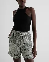 Super High Waisted Satin Pull On Bermuda Shorts