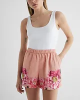 High Waisted Floral Pull On Shorts Neutral Women's XS