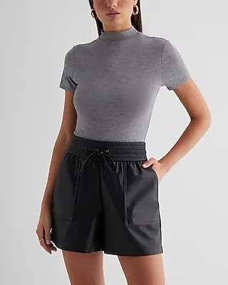 Super High Waisted Faux Leather Pull On Shorts Women's