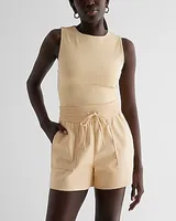 Super High Waisted Faux Leather Pull On Shorts Yellow Women's