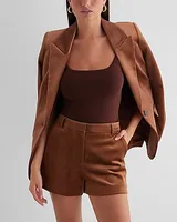 Editor High Waisted Velvet Corduroy Shorts Brown Women's 2