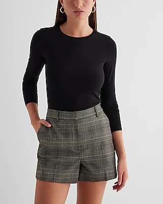 Editor High Waisted Plaid Tailored Shorts Multi-Color Women's