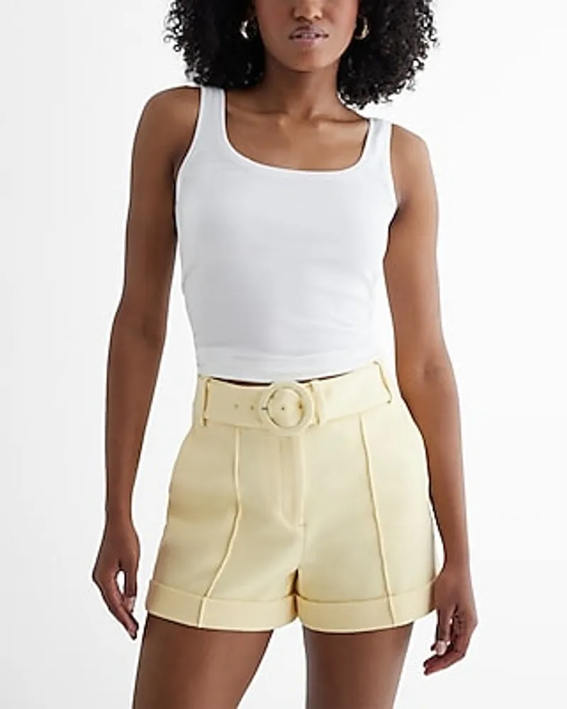 Super High Waisted Belted Pintuck Shorts