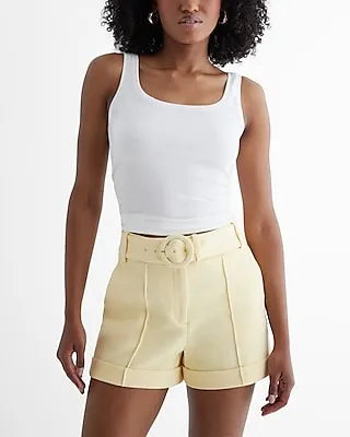 Super High Waisted Belted Pintuck Shorts