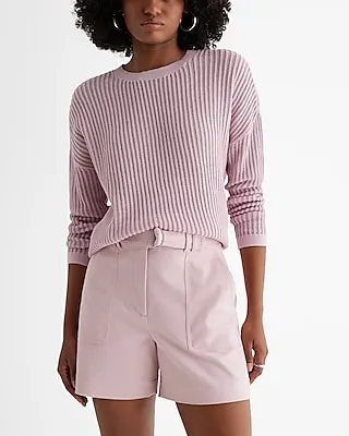 Super High Waisted Belted Utility Midi Shorts Pink Women's