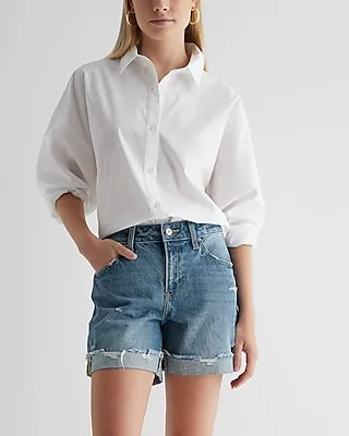 Mid Rise Medium Wash Midi Jean Shorts