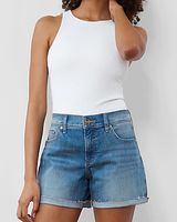 Mid Rise Light Wash Convertible Hem Jean Shorts