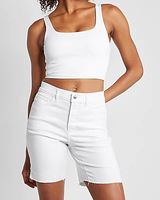 High Waisted White Wash Bermuda Jean Shorts White Women's 00