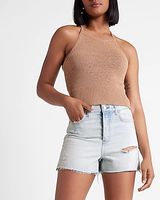 Super High Waisted Light Wash Mom Jean Shorts