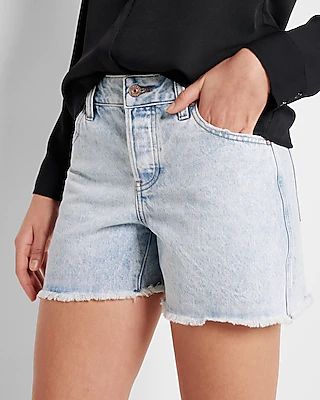 Mid Rise Covered Button Fly Boyfriend Jean Shorts Blue Women's 0