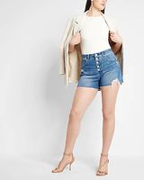 Curvy Conscious Edit Super High Waisted Medium Wash Mom Jean Shorts Blue Women's 00