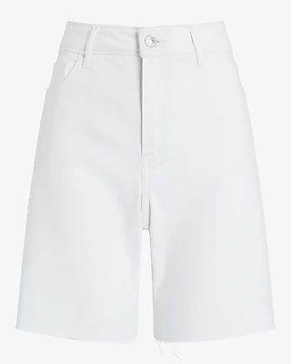 Curvy Conscious Edit High Waisted White Bermuda Jean Shorts White Women's 2