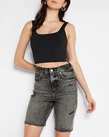 Super High Waisted Black Bermuda Jean Shorts