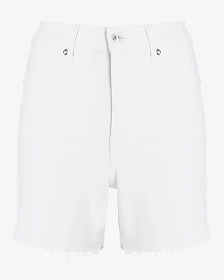 High Waisted White Wash Midi Jean Shorts