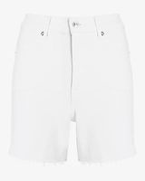 High Waisted White Wash Midi Jean Shorts