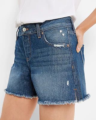 Low Rise Covered Button Fly Boyfriend Jean Shorts Blue Women's 2