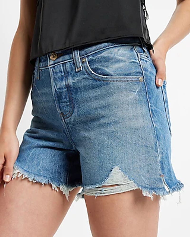 Express Mid Rise Covered Button Fly Boyfriend Jean Shorts Blue Women's 4 |  Connecticut Post Mall