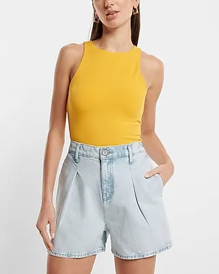 Super High Waisted Light Wash Tailored Jean Shorts