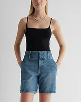 High Waisted 90's Wide Waistband Bermuda Jean Shorts