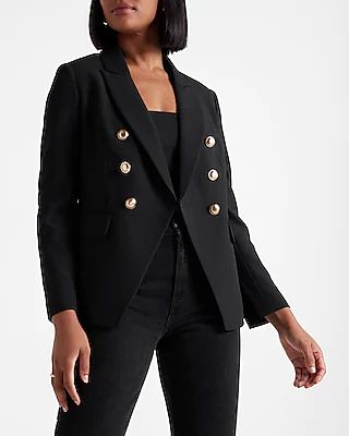 Editor Double Breasted Novelty Button Cropped Business Blazer Black Women's XXS