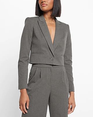 Peak Lapel One Button Cropped Cropped Business Blazer Gray Women's XL