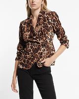 Leopard Print Peak Lapel Double Breasted Wrap Front Cropped Business Blazer Multi-Color Women's 2