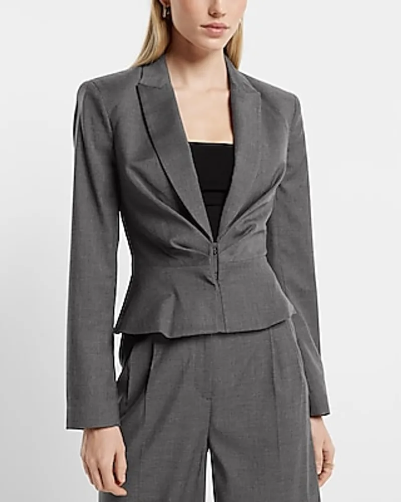 Cinched Waist Cropped Business Blazer Gray Women's 10