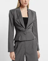 Cinched Waist Cropped Business Blazer Gray Women's 8