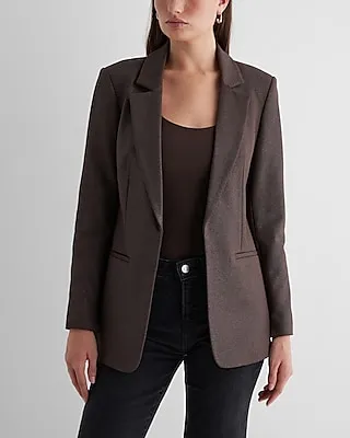 Columnist Shine Open Front Cropped Business Blazer Brown Women's