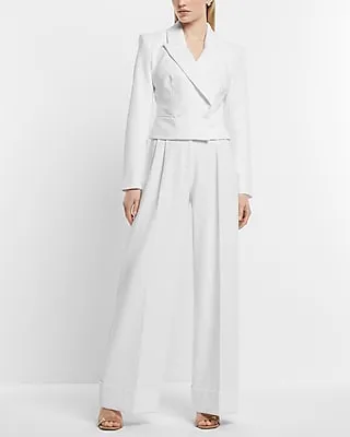 Peak Lapel Double Breasted Cropped Cropped Business Blazer White Women's M